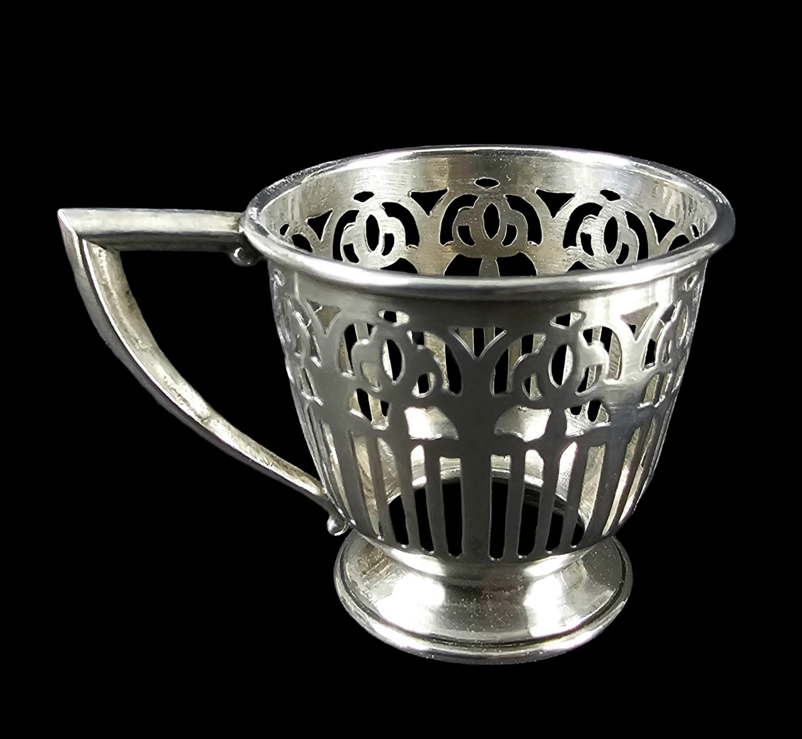 DEMITASSE STERLING CUP HOLDER & SAUCER w LENOX PORCELAIN CUP