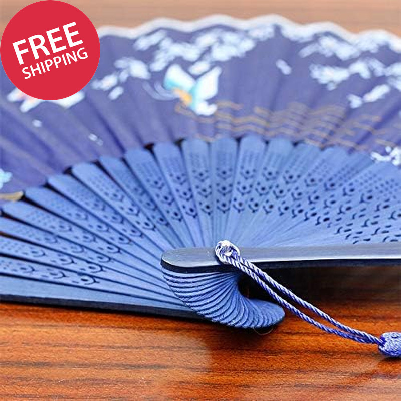 Floral Patterned Hand Fans, Vintage Silk and Japanese Lace Designs with Bamboo F