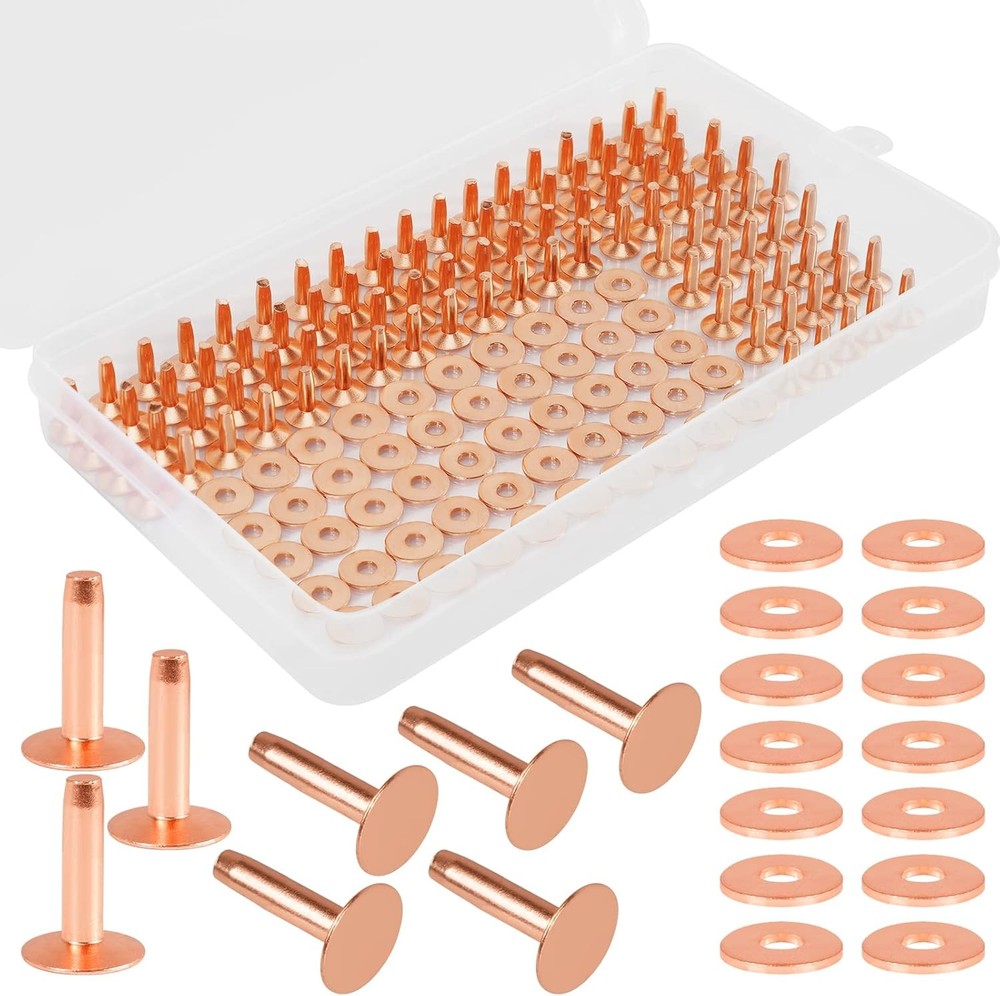 154Pcs Copper Rivets for Leather, #12 Smooth Leather Rivets without Pattern, Pur
