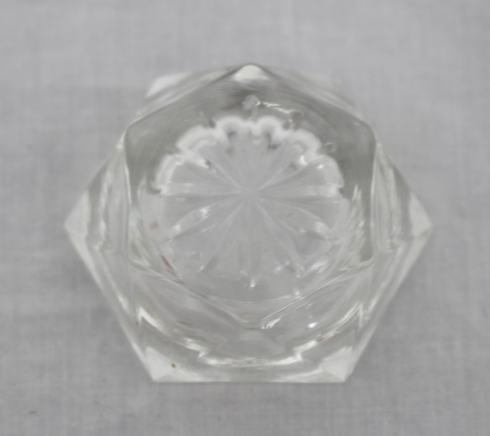 Vintage Pressed Glass Salt Cellar Hexagonal Starburst Bottom