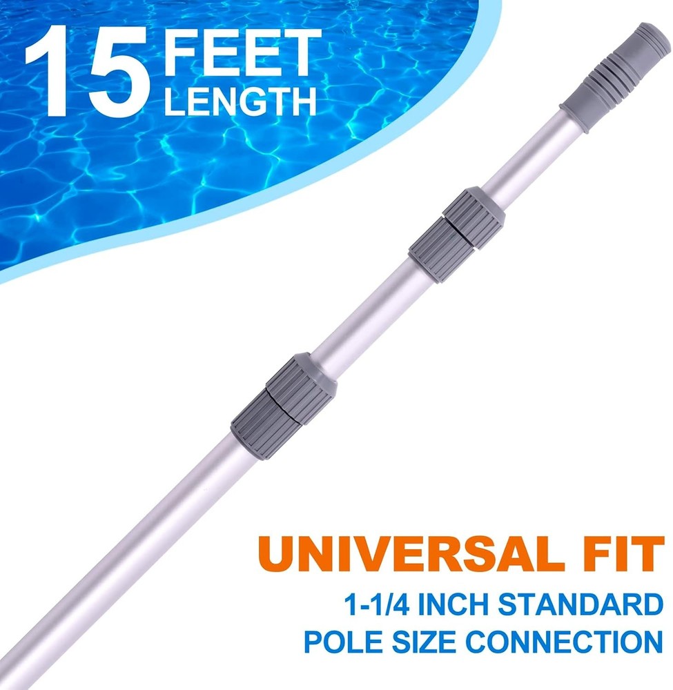 15ft Telescoping Pool Pole Adjustable for Skimmer Brush Vacuum