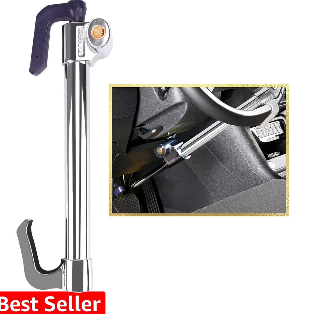 Universal Steering Wheel Brake Lock Anti-Theft Retractable Double Hook Extend...