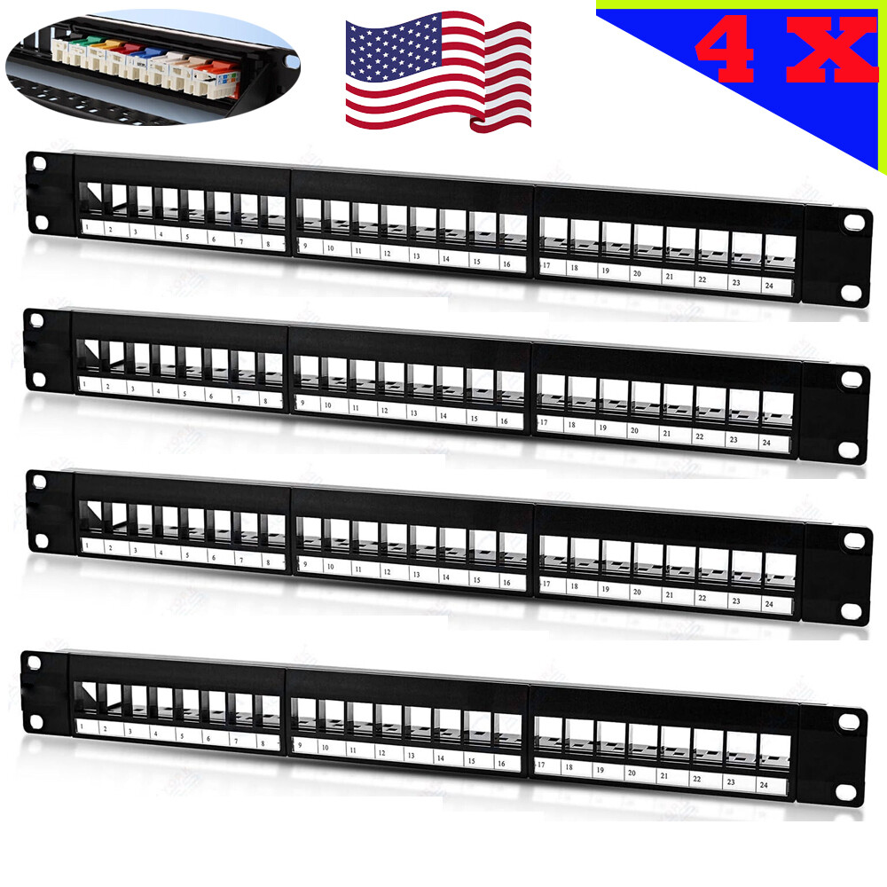 4 Pcs Patch Panel 24Port CAT6/Cat5 RJ45 110 Network Surface Wall Mount Bracket