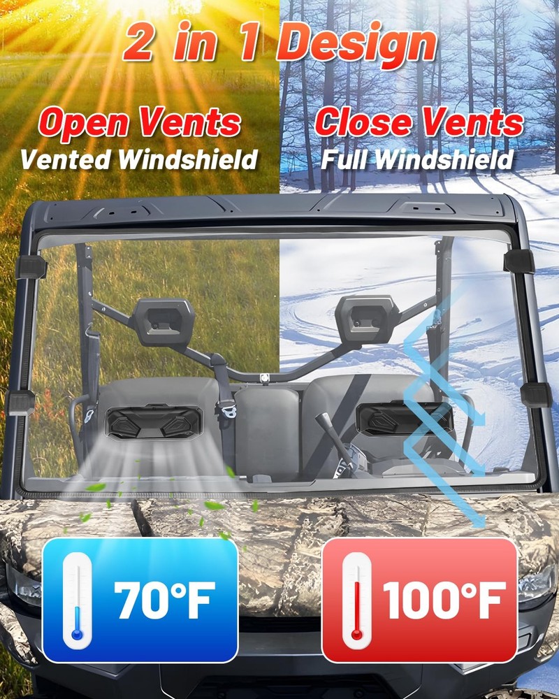 Scratch Resistant Vented Windshield Compatible With 2016-2026 Can-Am Clear