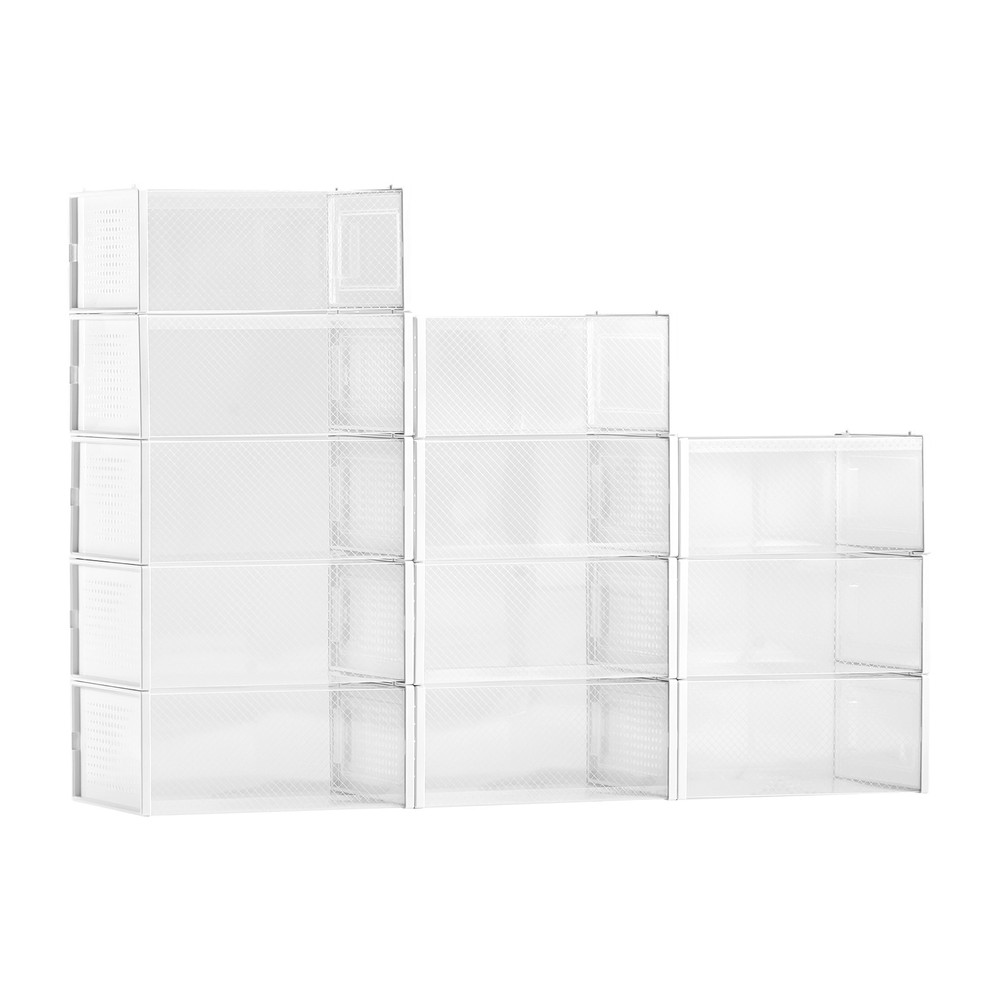Shoe Storage Boxes 12 Pack Stackable Shoe Storage Organizers US Size 11 White