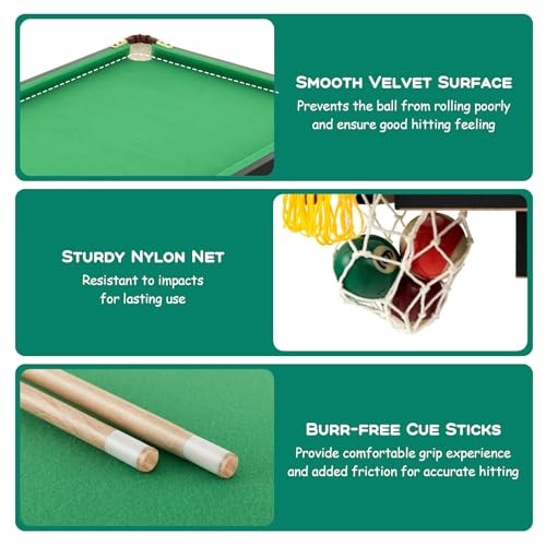 47" Folding Billiard Table, Pool Game Table Includes Balls, Black & Green