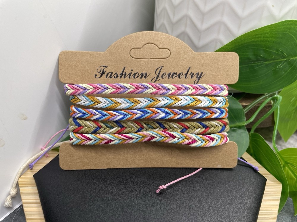 5 PC Braided Bracelet  Stackable Adjustable Tie Free Ship B5226