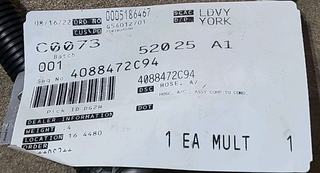 International Navistar 4088472C94 Compressor To Condenser AC Line OEM Genuine