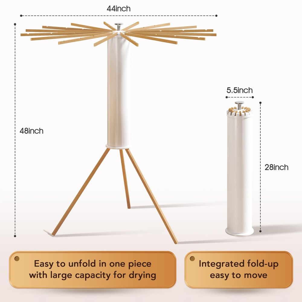 Foldable Tripod Clothes Drying Rack,Beechwood & Portable Laundry Stand, Space...