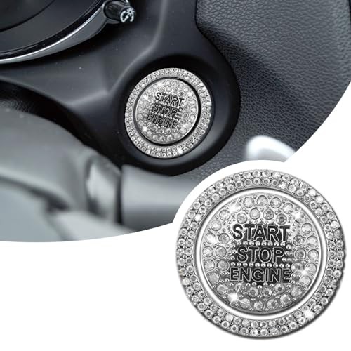 Car Engine Start Ring Sticker, Sparkling Rhinestone Push Start Button White