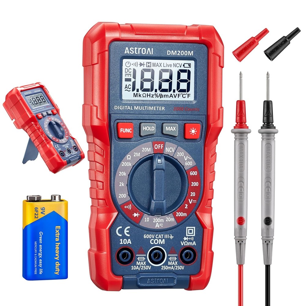 AstroAI Digital Multimeter Voltage Tester, TRMS 2000 Counts Volt Meter; Black