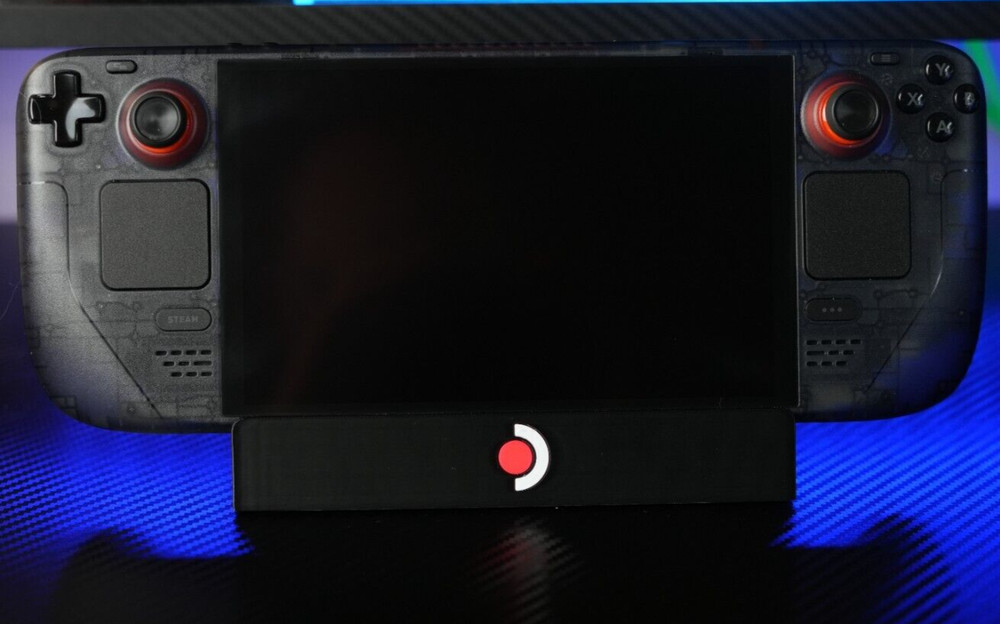 Steam Deck Desk Stand 3D Printed with red logo