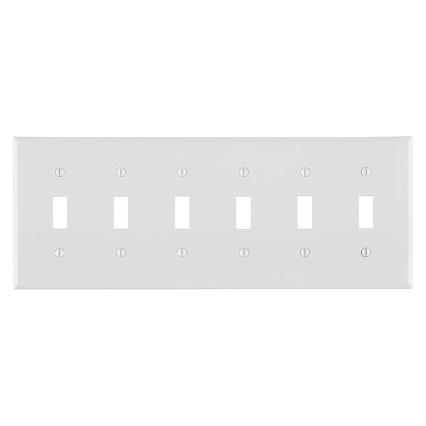 Generic, 6-Gang Toggle Device Switch Wallplate, Standard Size, Metal, White