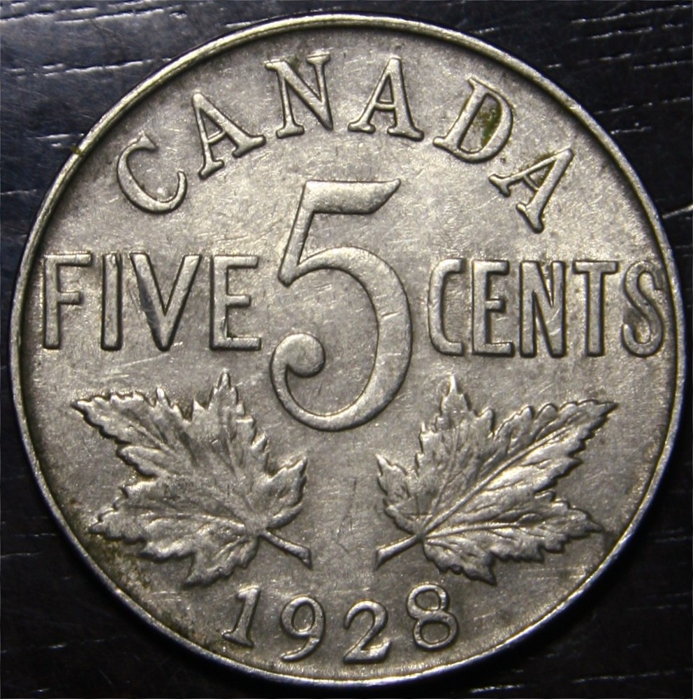 1928 Canada Nickel Five Cent World Coin
