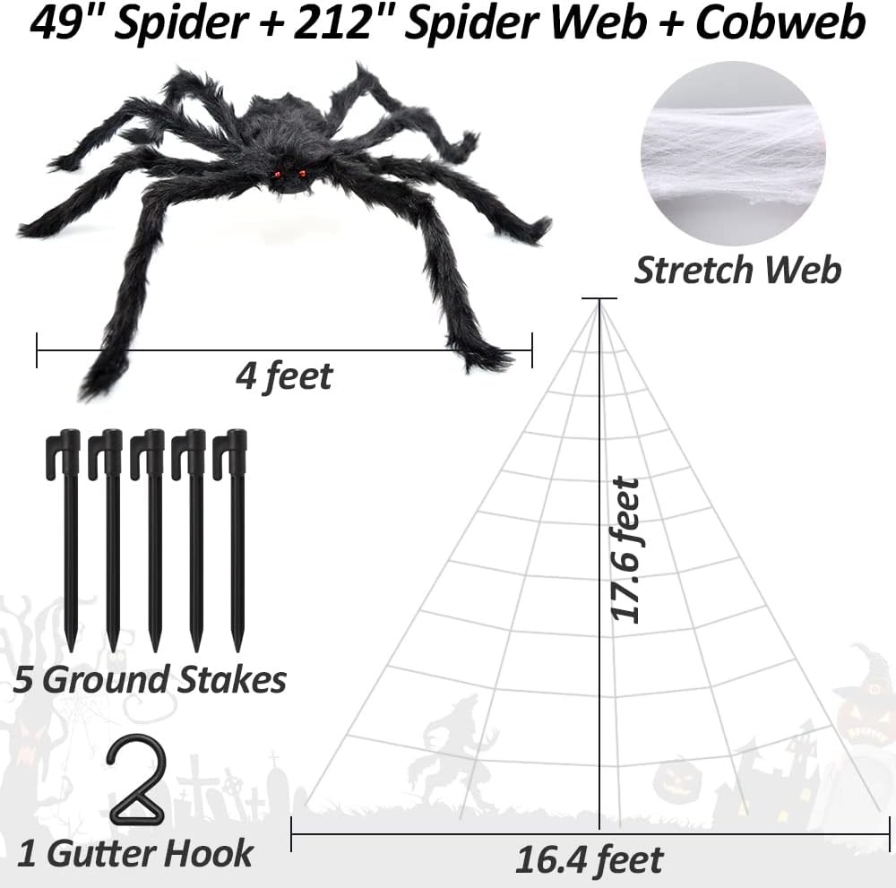 3pcs 212'' Halloween Spider Web 49" Decorations Stretch Cobweb...