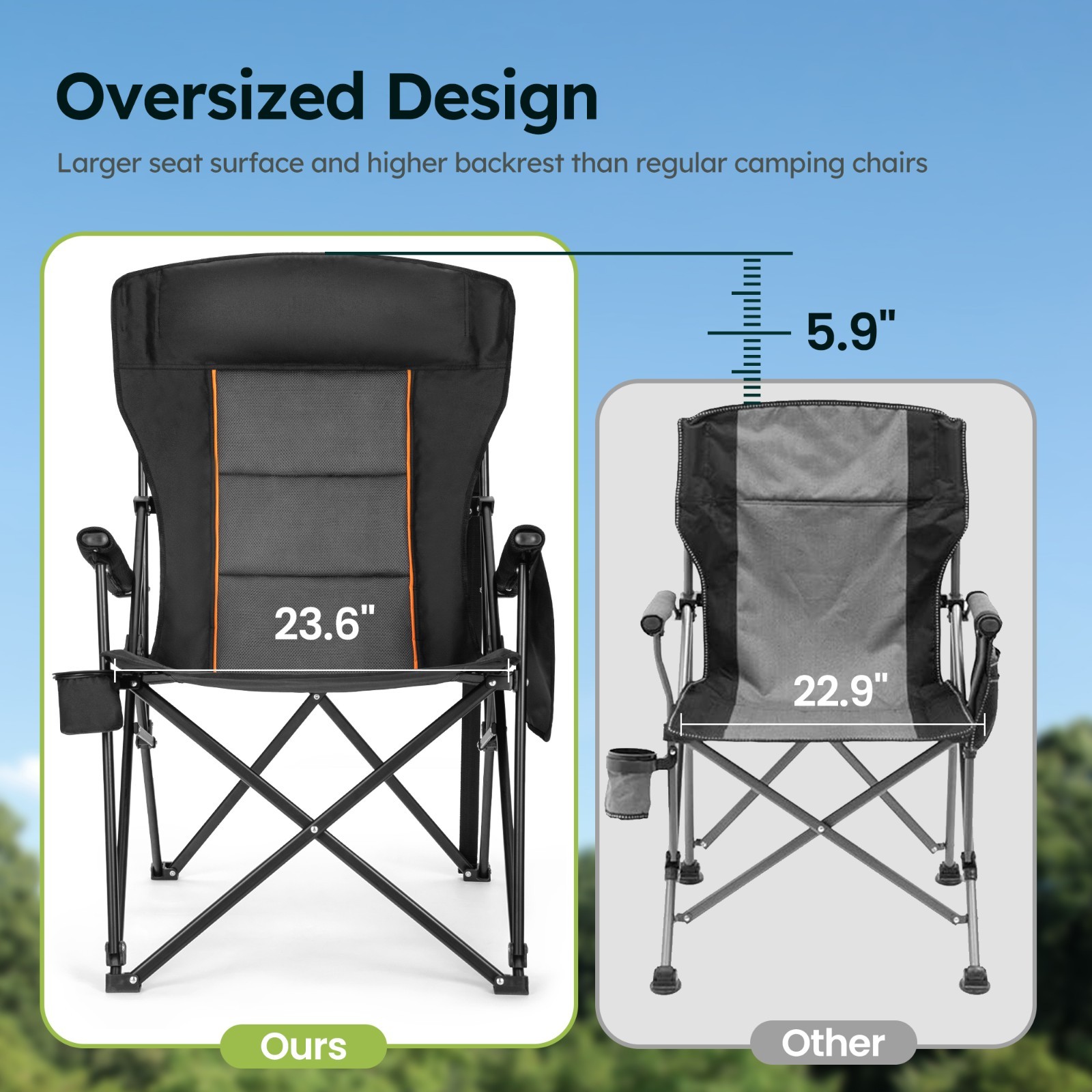 Heavy Duty Camping Chairs Oversize Folding Chair High Back Support 500lbs Black