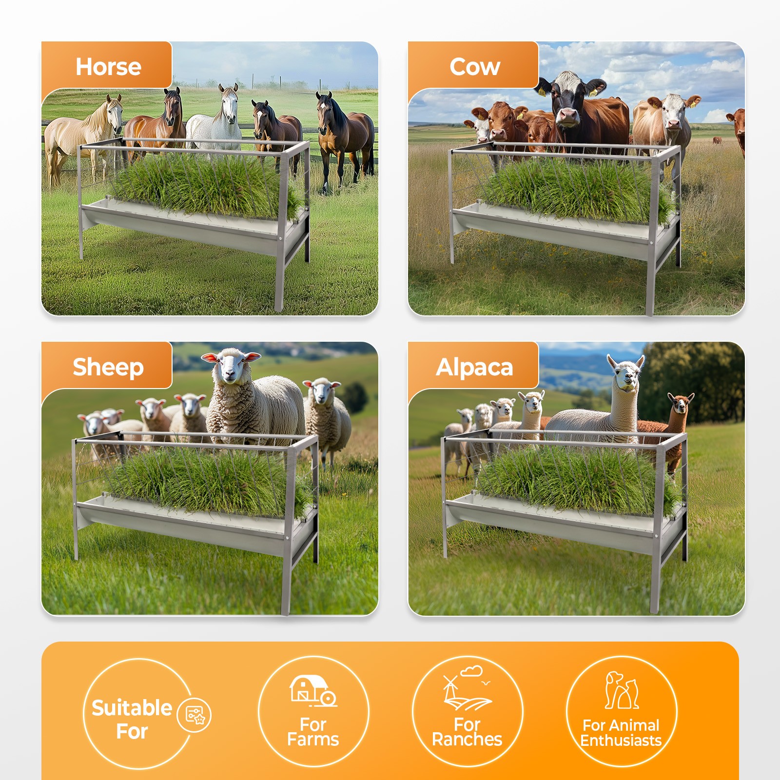 Heavy Duty Steel 77 Gallon Pasture Hay Feeder For Goats, Sheep, Miniature Horses