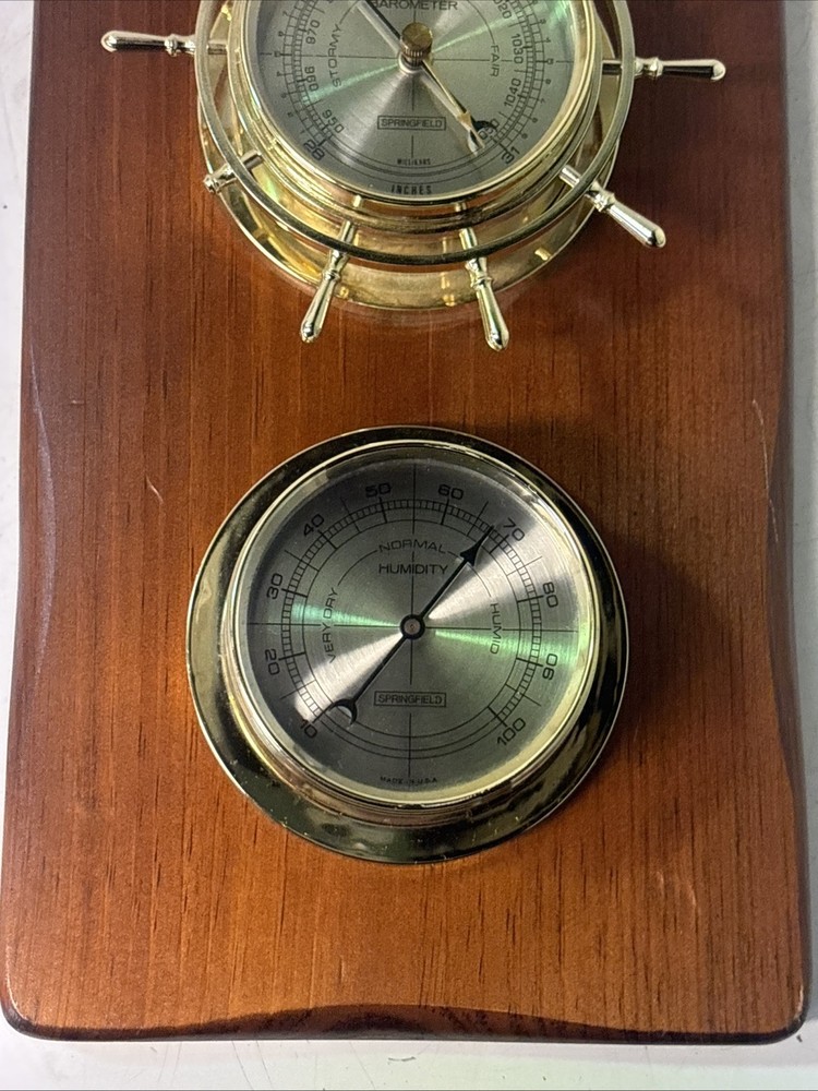 Springfield Weather Station Rectangular Wood Wall Hanging 3 Instruments 16” Long
