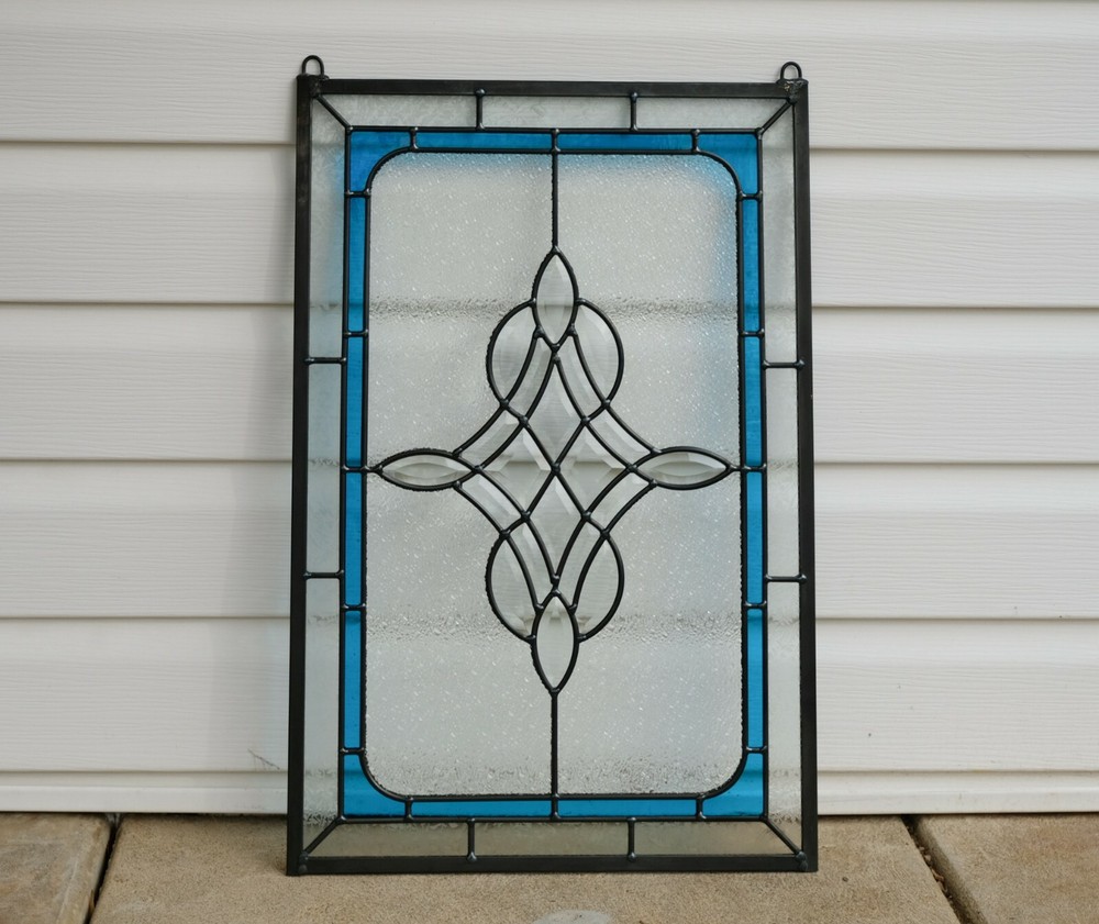 Handcrafted stained glass Clear Beveled window panel 16" x 24"