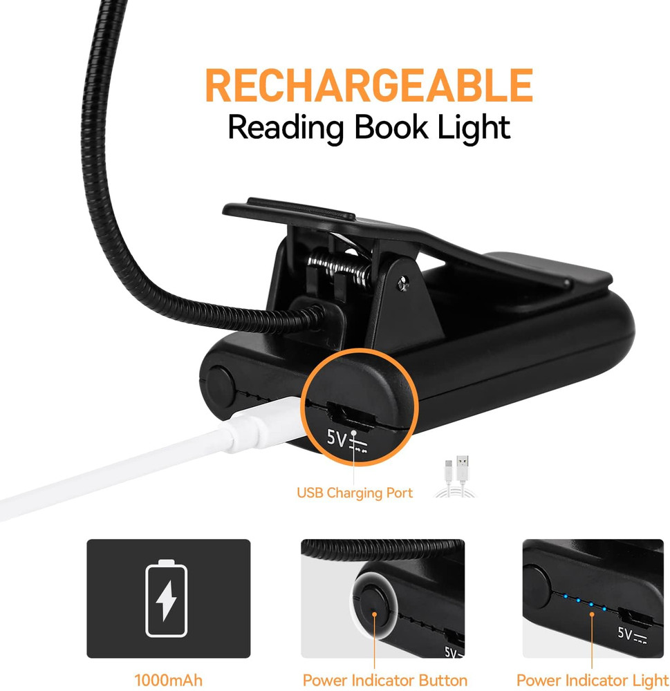 VAVOFO Amber Rechargeable Reading Light, Blue Light Blocking Book Light, 7 Leds