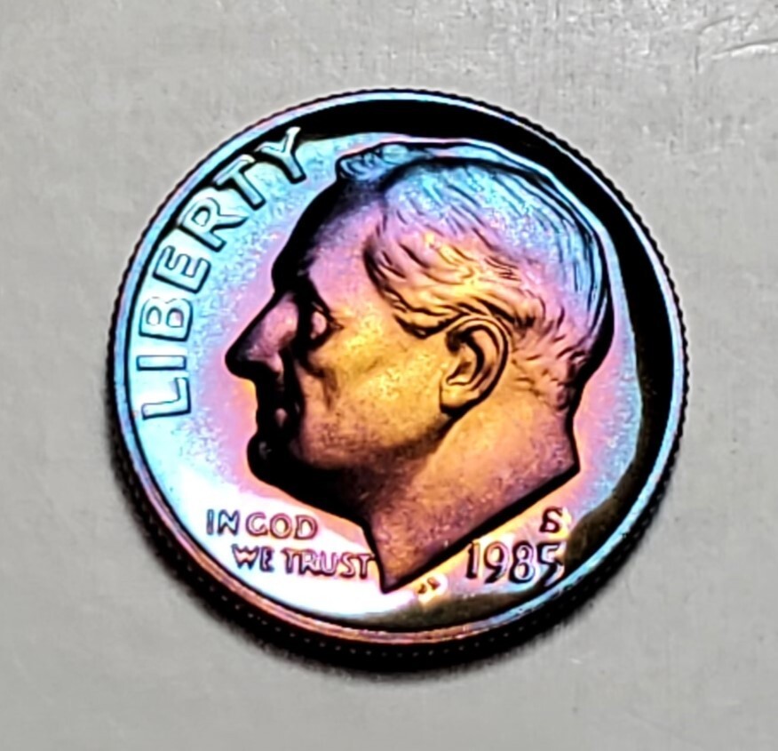 TONED 1985 S ROOSEVELT DIME PROOF UNC #C5429