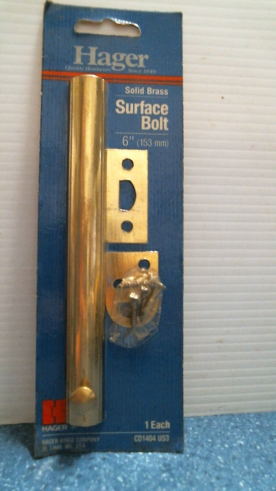 Hager Solid Brass Surface Bolt  6"   (CD1404)  FS