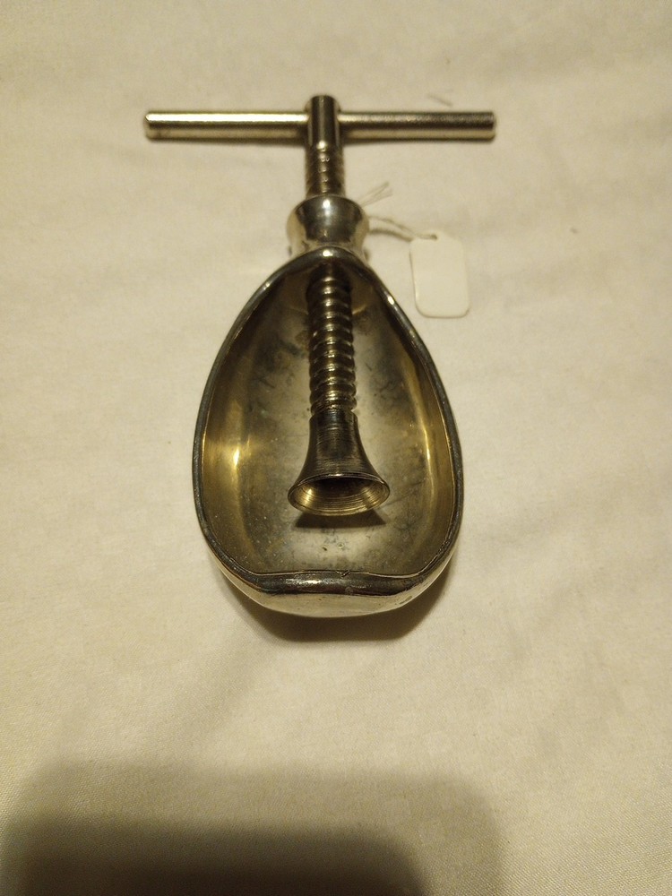 Vintage Nut-Shape Metal Screw Nutcracker w/ T-Bar Handle
