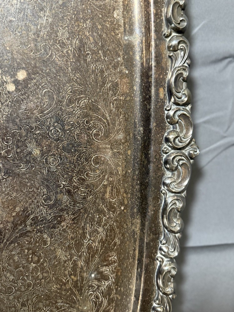 Antique EPNS Silverplate Footed Tray 28.75” Venetian Scroll Pattern