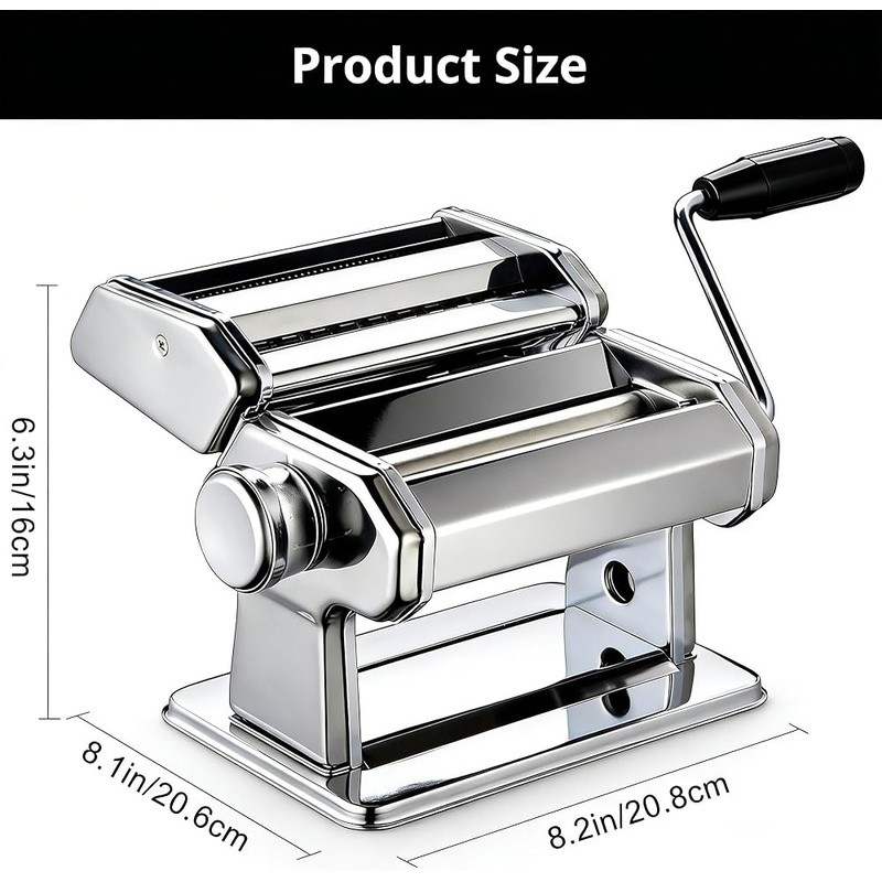 Manual Pasta Maker Stainless Steel Adjustable Roller Cutter 9 Thickness Settings