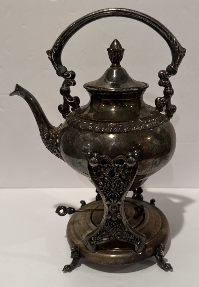 FB Rogers Silver Co Teapot Burner on Stand Silver Copper #1418 Trade Mark 1883