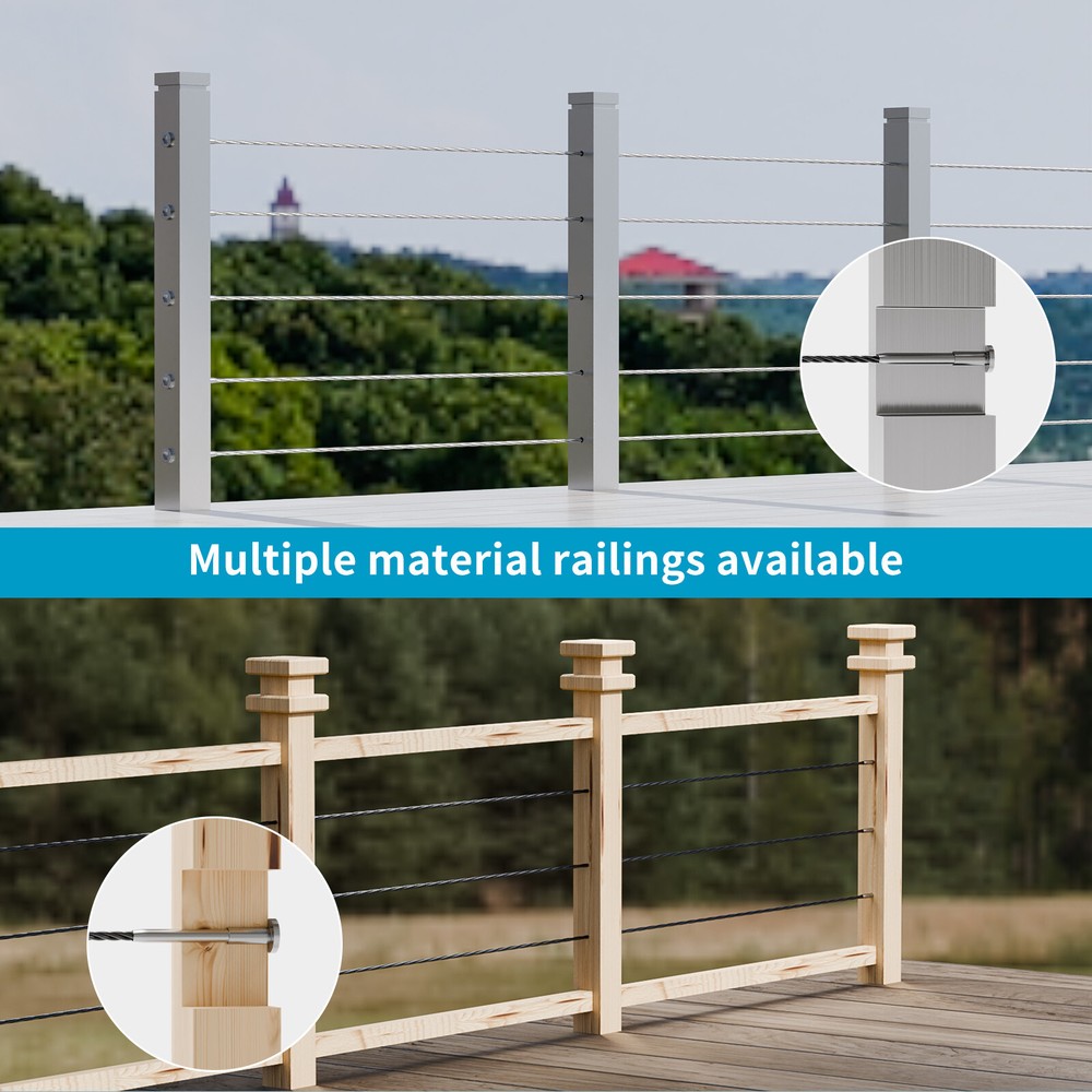 20 Pack Invisible Cable Railing Kit, 1/8" Invisible Receiver and Swage Stud End