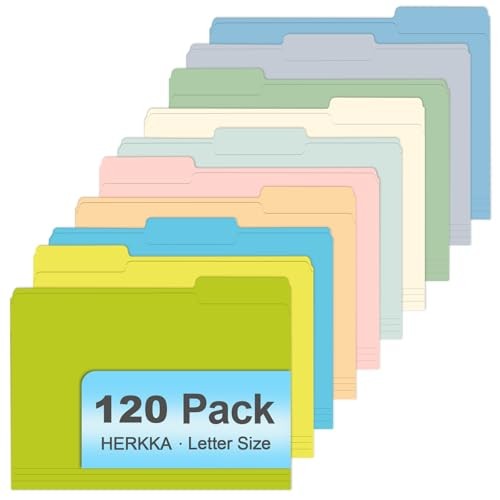 File Folder,  120 Pack 1/3 Cut Tab File Folders, Letter Size, Assorted 10