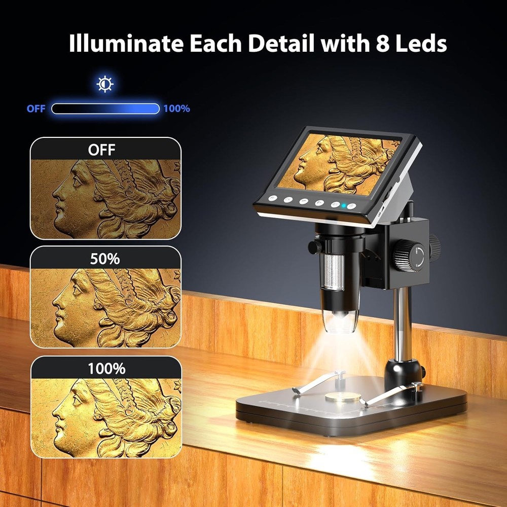Hayve 4.3'' IPS Coin Microscope, 1000X Magnification Digital Microscope Black