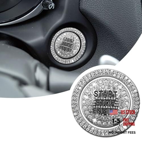 Car Engine Start Ring Sticker, Sparkling Rhinestone Push Start Button White