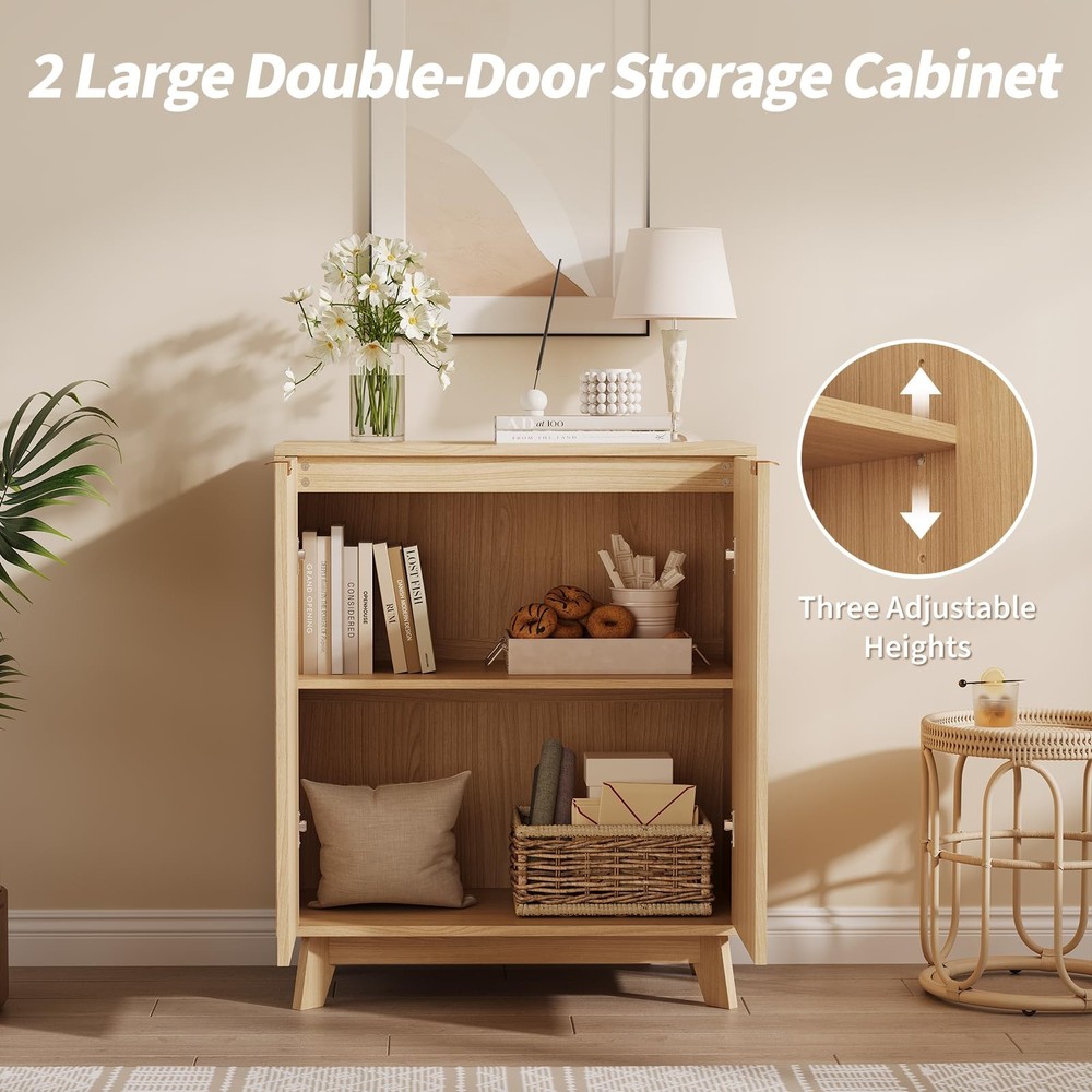 Fluted Accent Buffet Cabinet with Storage, 2 Doors Sideboard Buffet, Mid Cent...