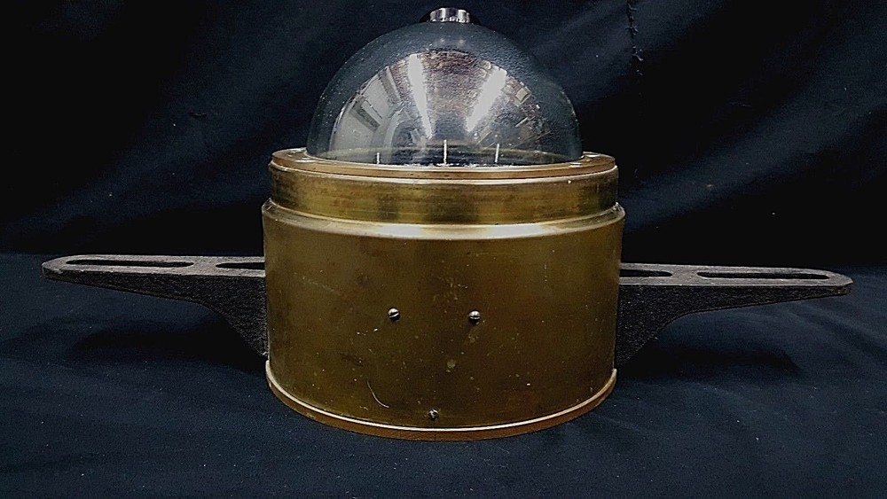 Vintage E.S. Ritchie & Son Maritime Brass Water Based Binnacle w/ Mount Brackets