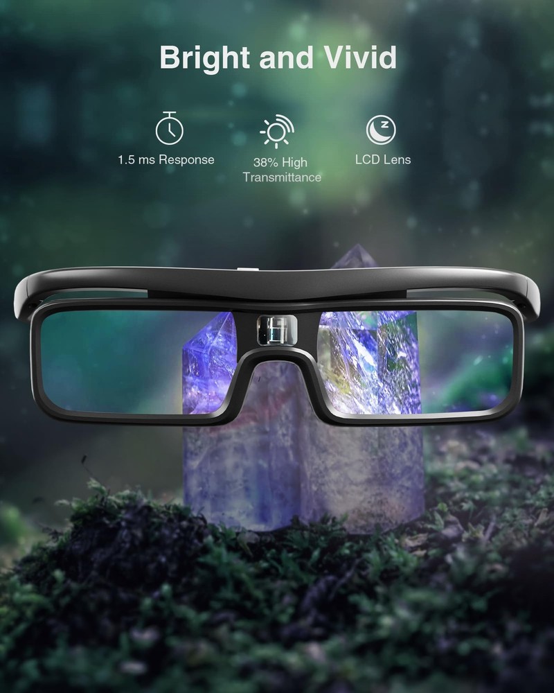 DLP Link 3D Glasses, Rechargeable Active Shutter Eyewear Compatible with LTV-...
