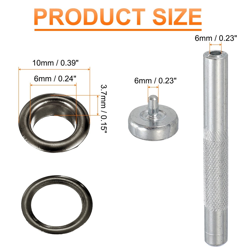 20Set Grommets Eyelets Kit 6mm Copper Eyelets with Setting Tool Gun Black