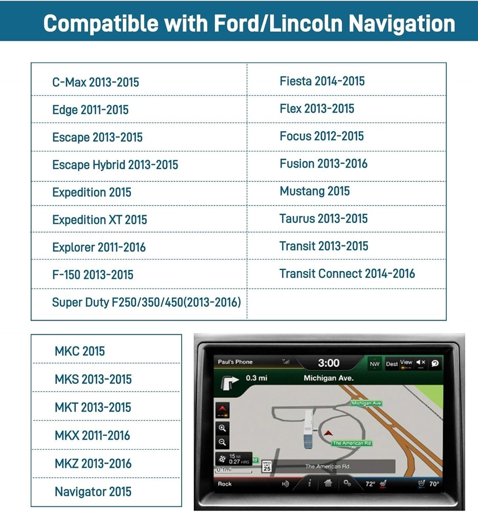 2025 Latest A15 Navigation SD Card Map Compatible with Sync 2 Ford & Black.