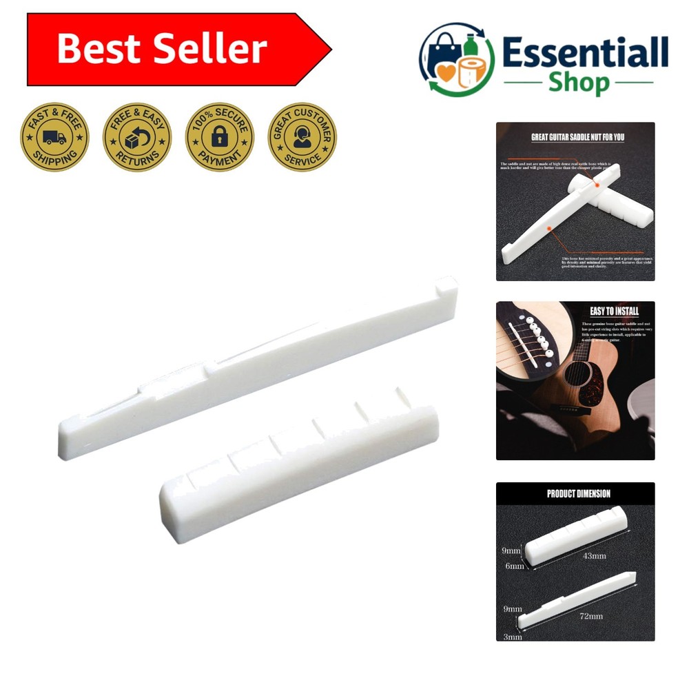 Easy Install Bone Bridge Saddle and Nut for 6 String Acoustic Guitar Replacement