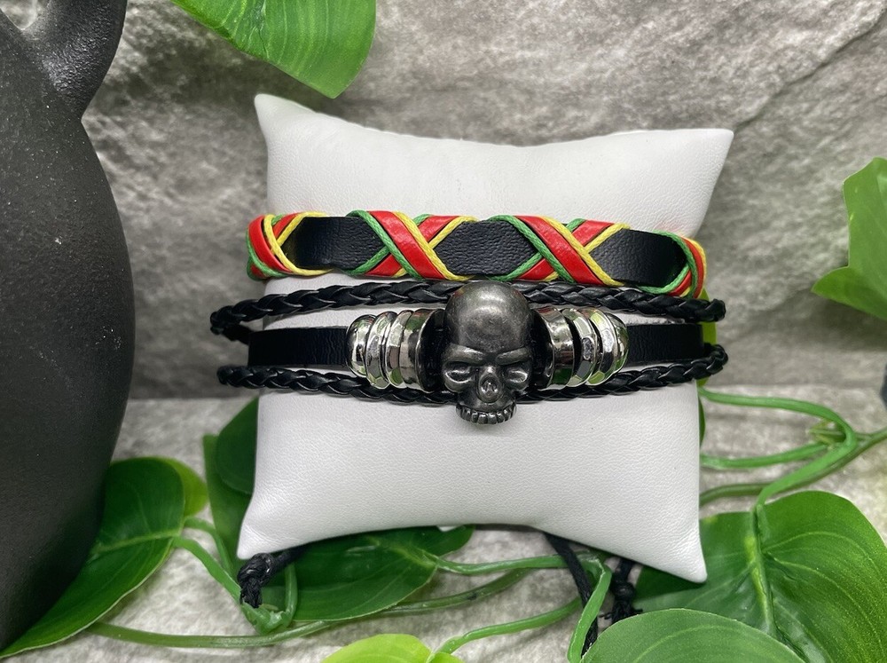 2 PC Leather Bracelet Stackable Adjustable Tie New Free Ship B2839