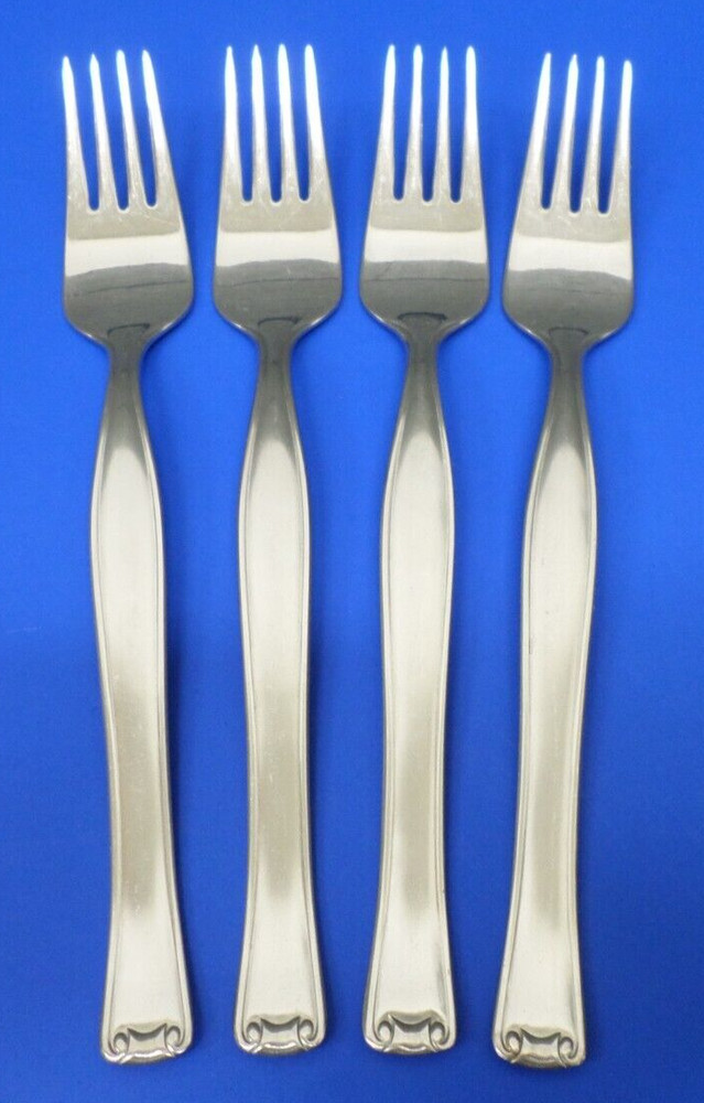 4 - Romulo Ruffini & Cia GAMUZA Outlined Scrolls Stainless Flatware DINNER FORKS