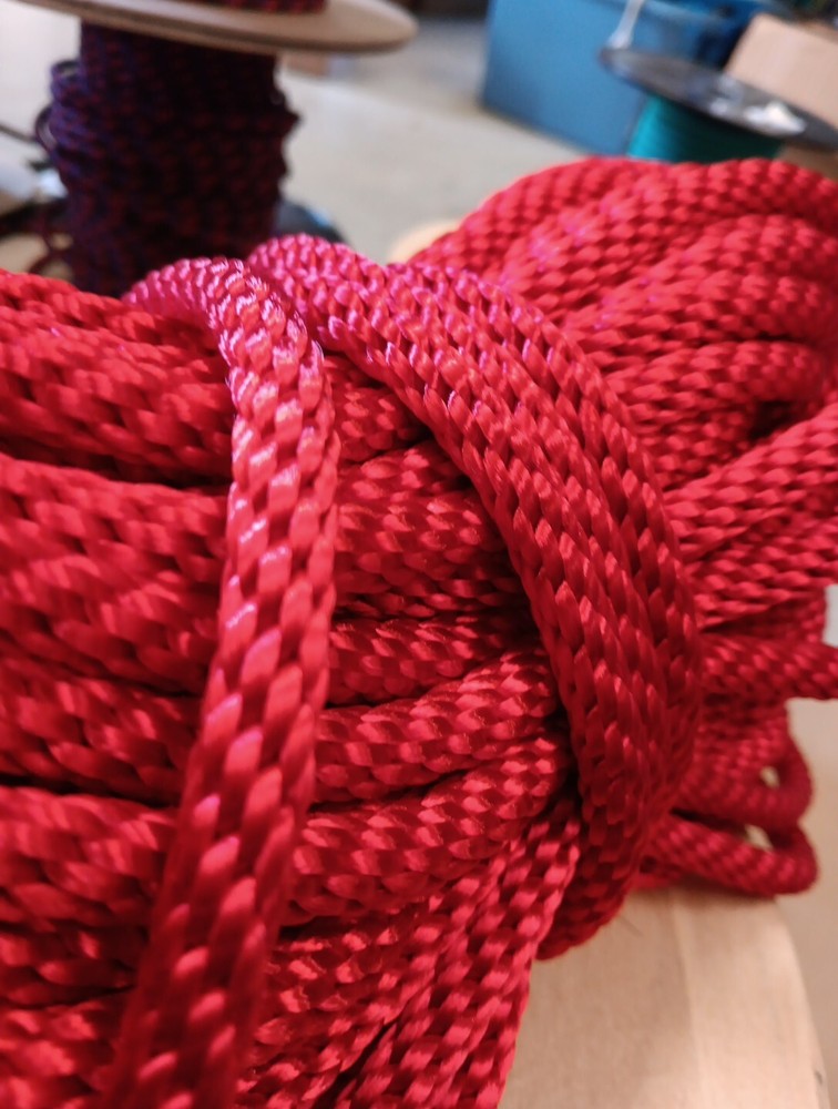 3/8” x 100ft. Solid Braid Polyester Rope. Made in USA. Red