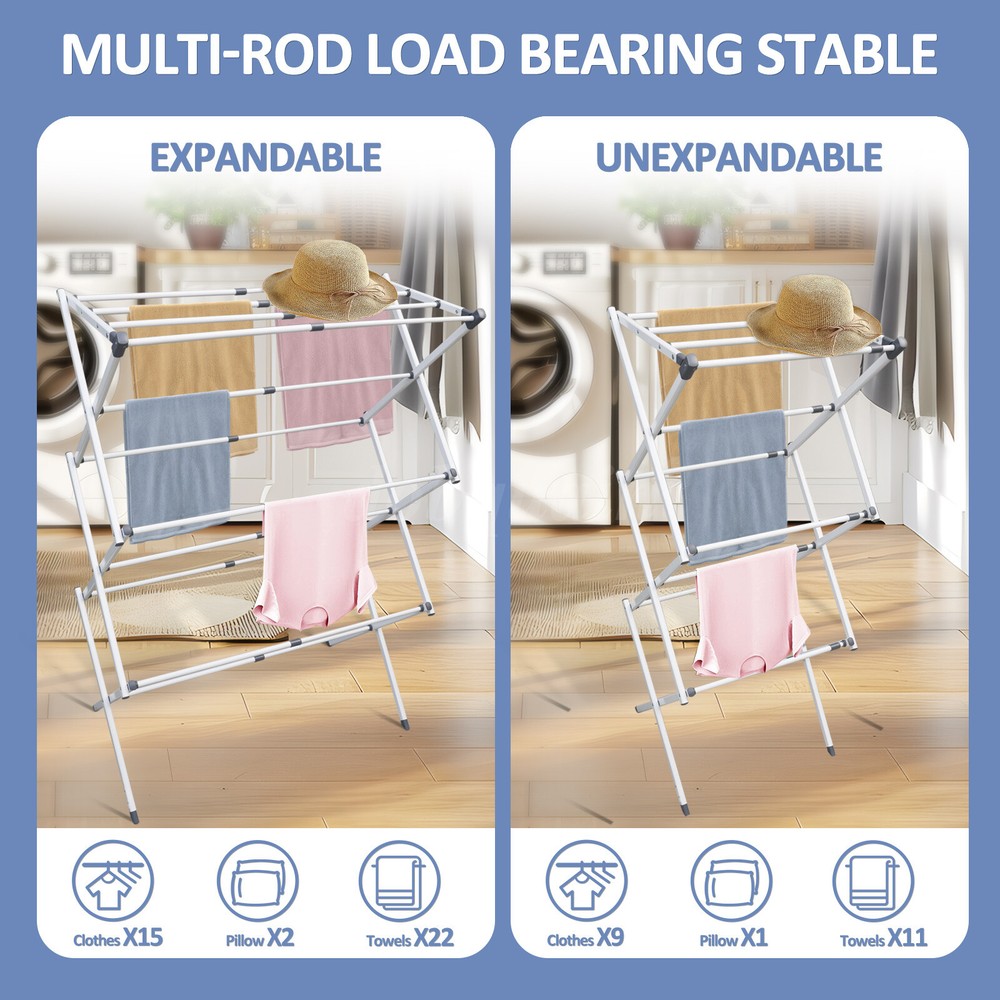 1 Clothing Laundry Dry Rack Telescopic Folding Drying Rack Space Saving White