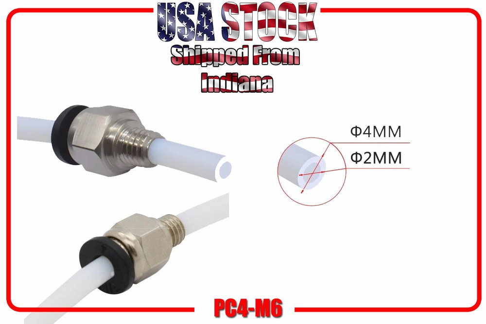 PC4-M6 Quick Fitting Pneumatic PTFE Tube Connector, 2 Pack