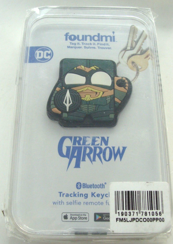 NEW SEALED DC Foundmi Bluetooth Tracking Selfie Remote Keychain Green Arrow