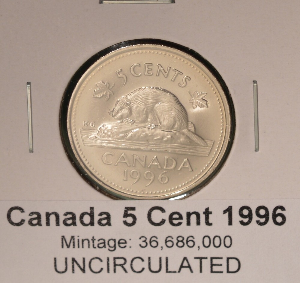 1996 Canada 5 Cent  - UNCIRCULATED from Mint Roll 🇨🇦