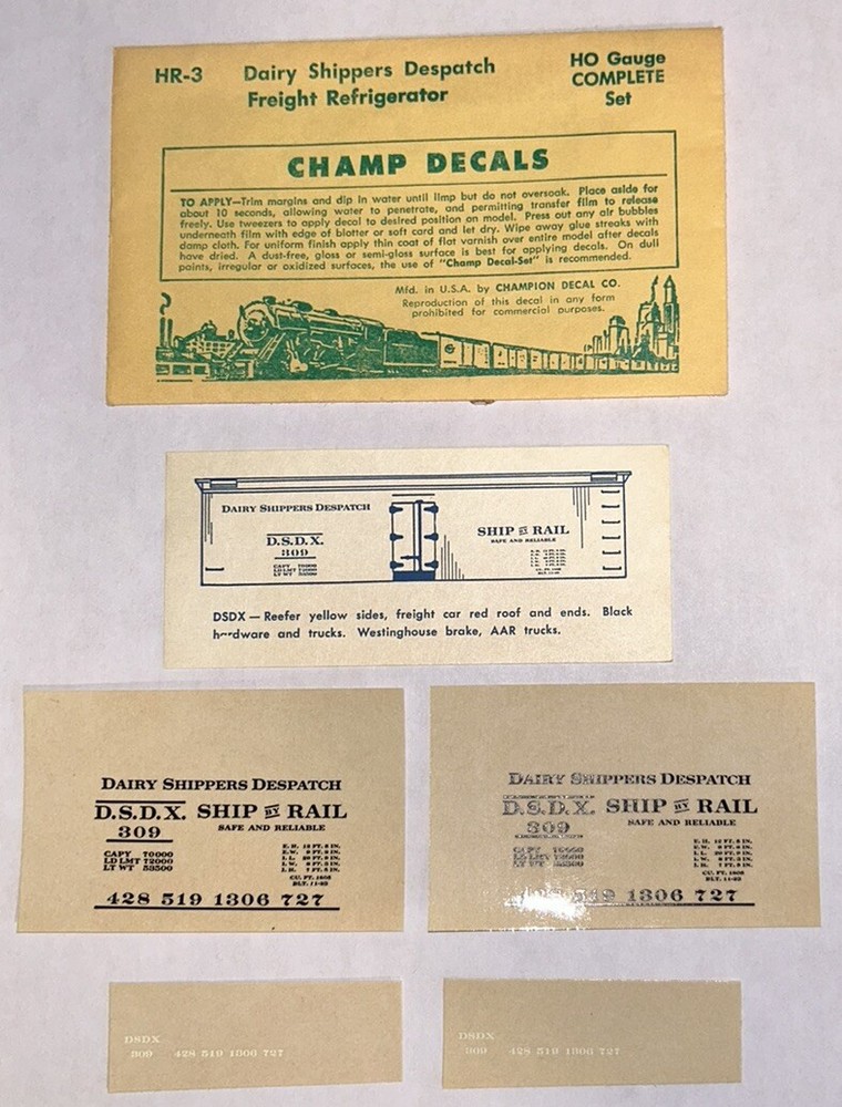 CHAMP HO DECAL-DAIRY SHIPPERS DESPATCH REFRIGERATOR CAR - HR-3