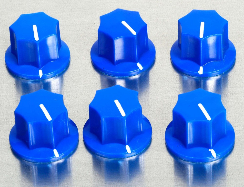 Six Blue Skirted Set Screw Knobs For Effects, Amps, Studio Gear #BBSK