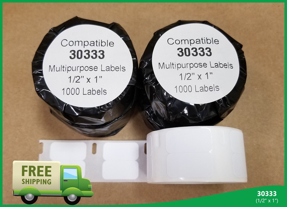 20 Rolls DYMO® Turbo Compatible 30333 White Rectangular Shaped Labels 1/2" X 1"
